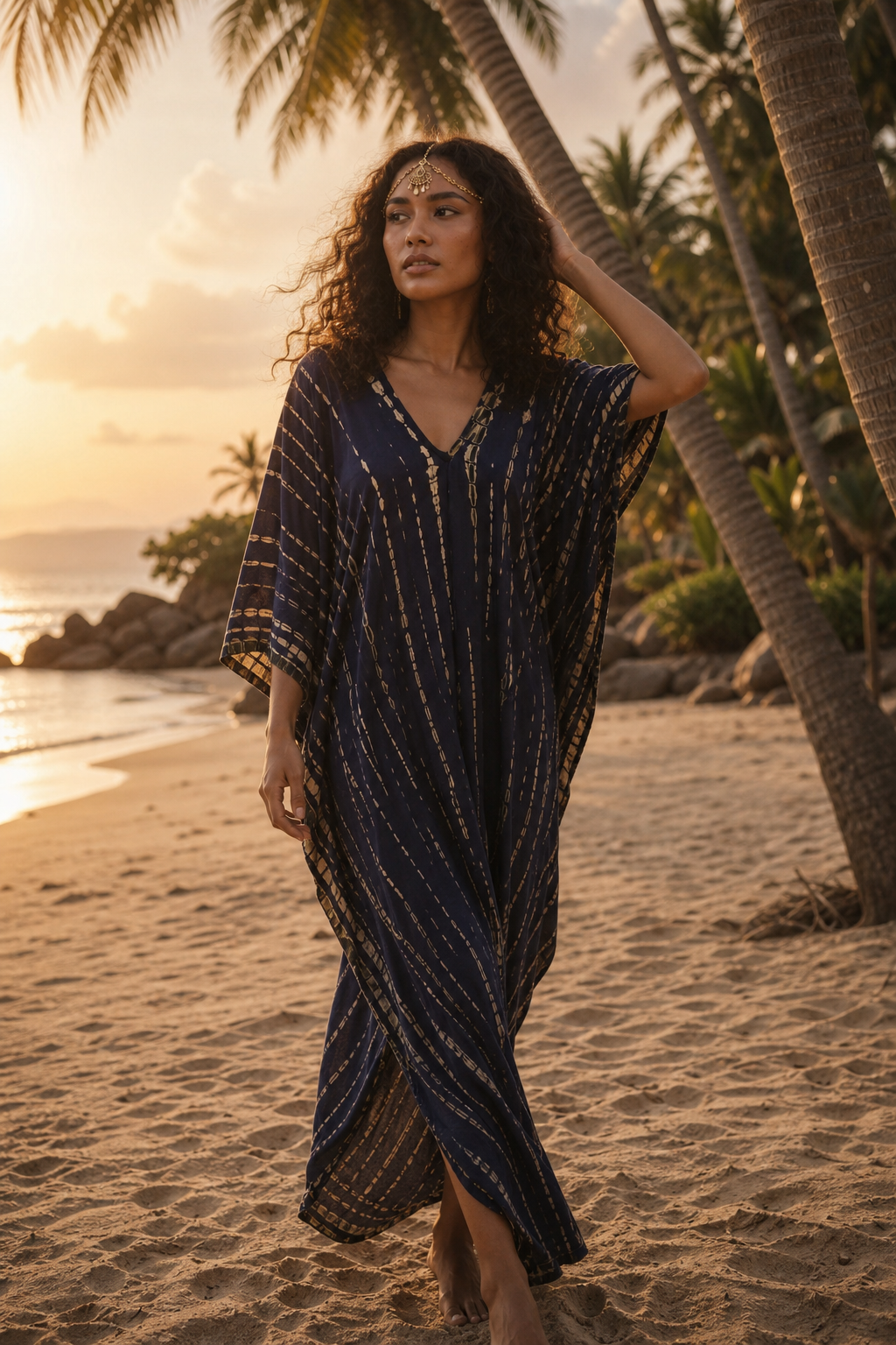 Maxi Kaftan Dress Tie Dye Dark Blue