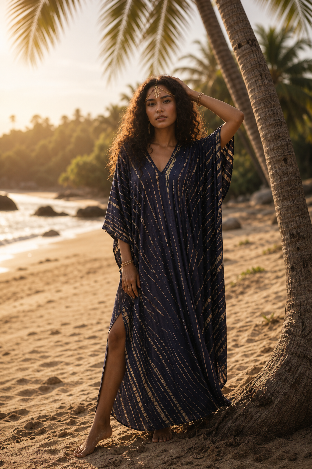 Maxi Kaftan Dress Tie Dye Dark Blue