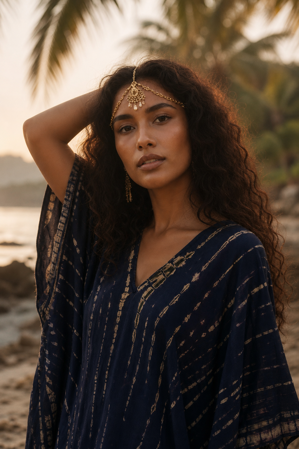 Maxi Kaftan Dress Tie Dye Dark Blue