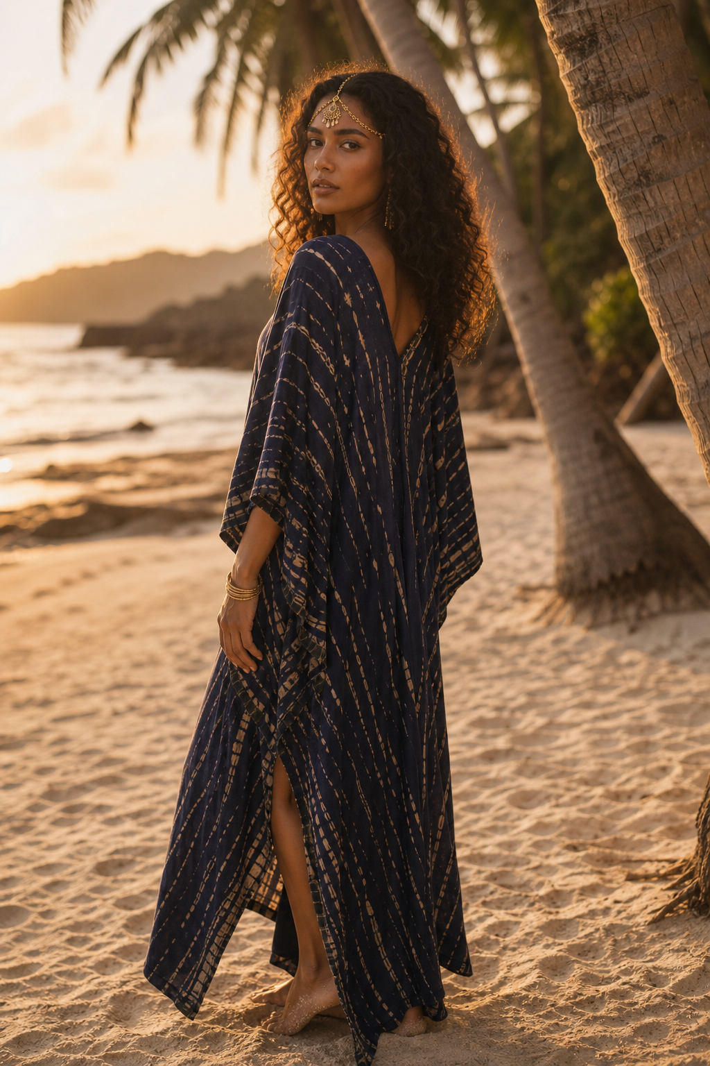 Maxi Kaftan Dress Tie Dye Dark Blue