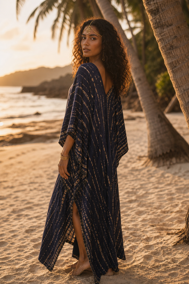 Maxi Kaftan Dress Tie Dye Dark Blue