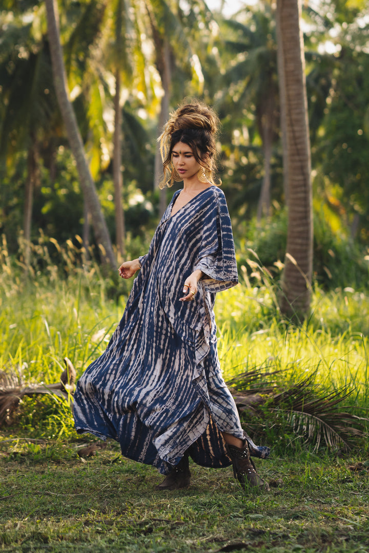 Maxi Kaftan Dress Tie Dye Dark Blue Thaluta Maxi Kaftan Dress Tie Dye Dark Blue Thaluta