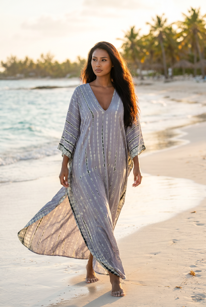 Maxi Kaftan Dress Tie Dye Light Grey