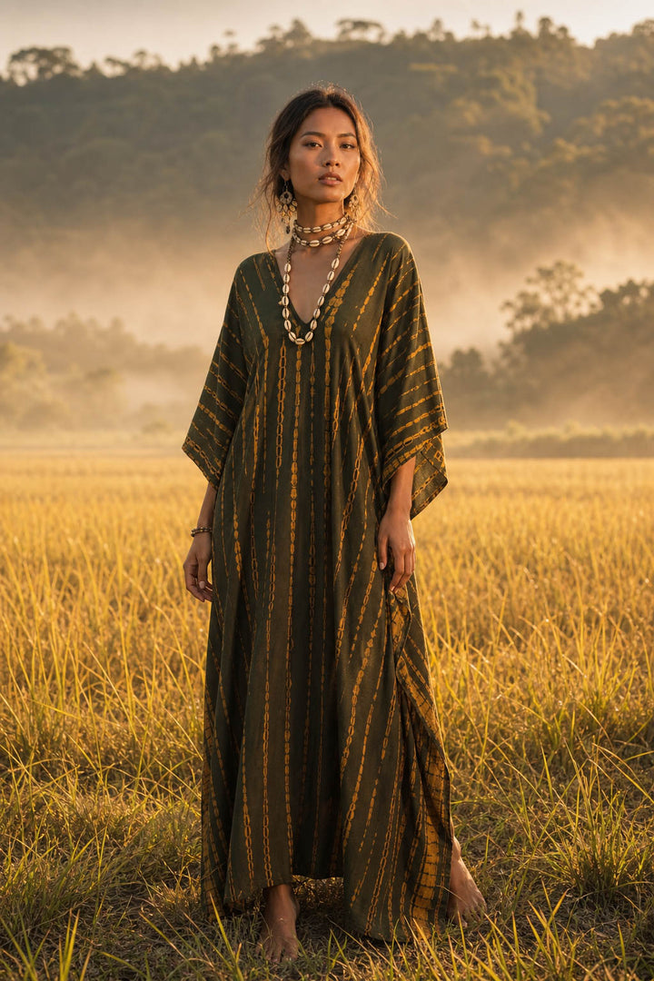 Maxi Kaftan Dress Tie Dye Olive
