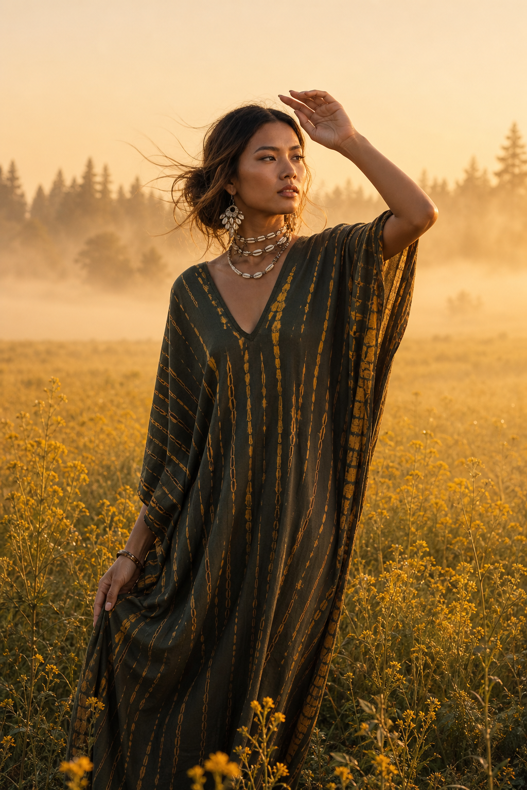 Maxi Kaftan Dress Tie Dye Olive