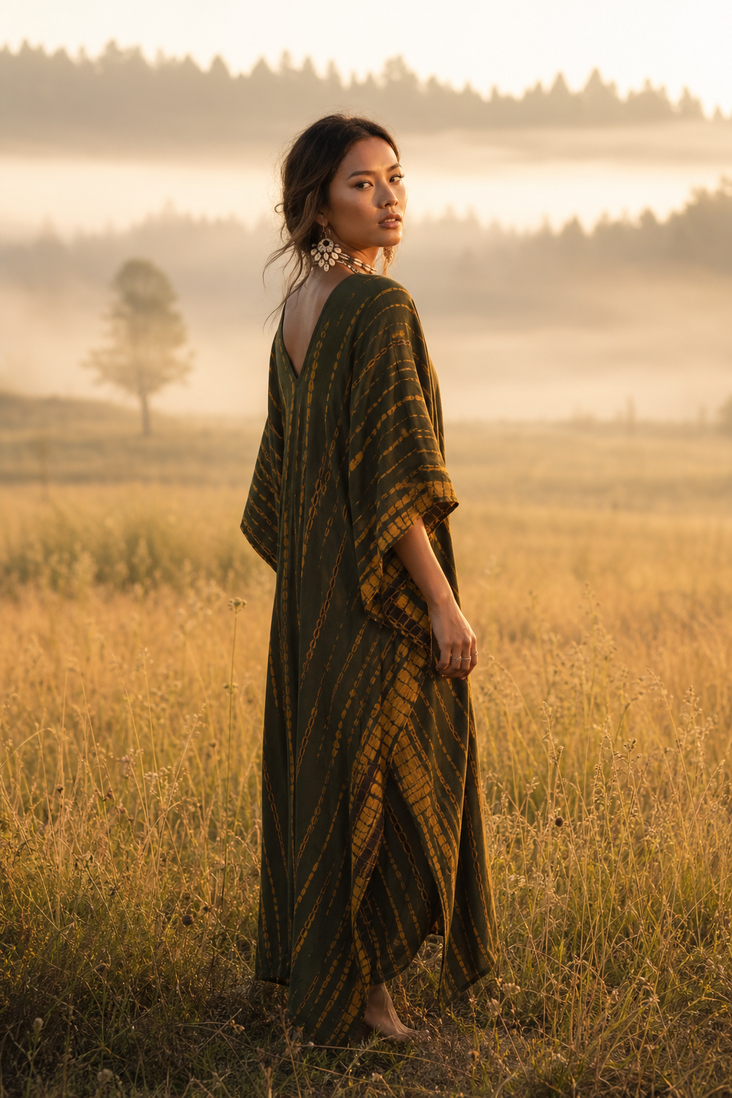 Maxi Kaftan Dress Tie Dye Olive