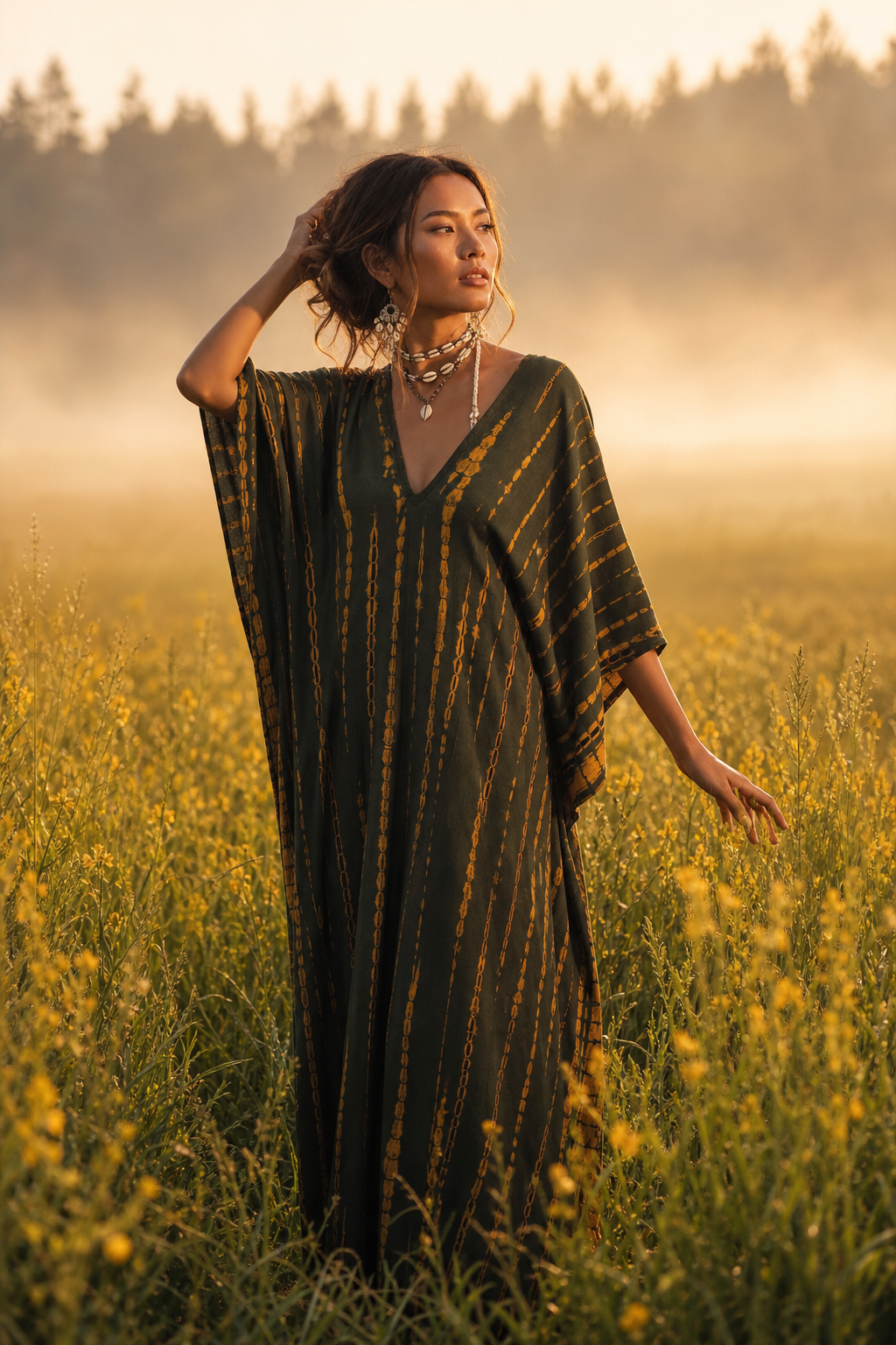 Maxi Kaftan Dress Tie Dye Olive