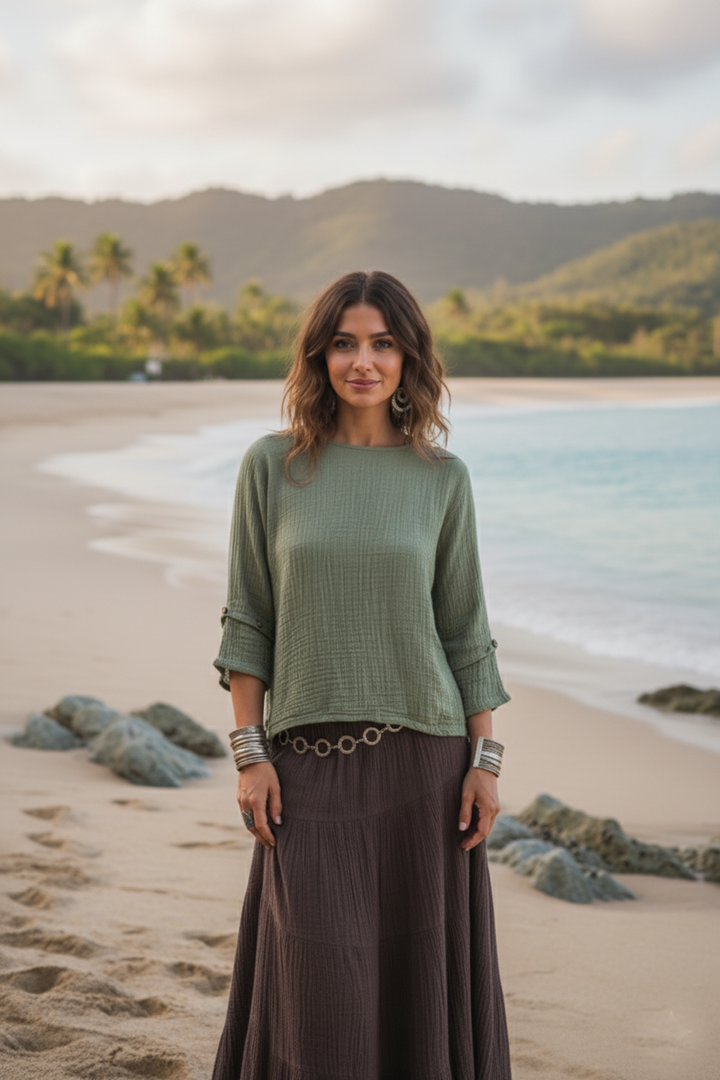 Alisa Boho Top Sage Grey