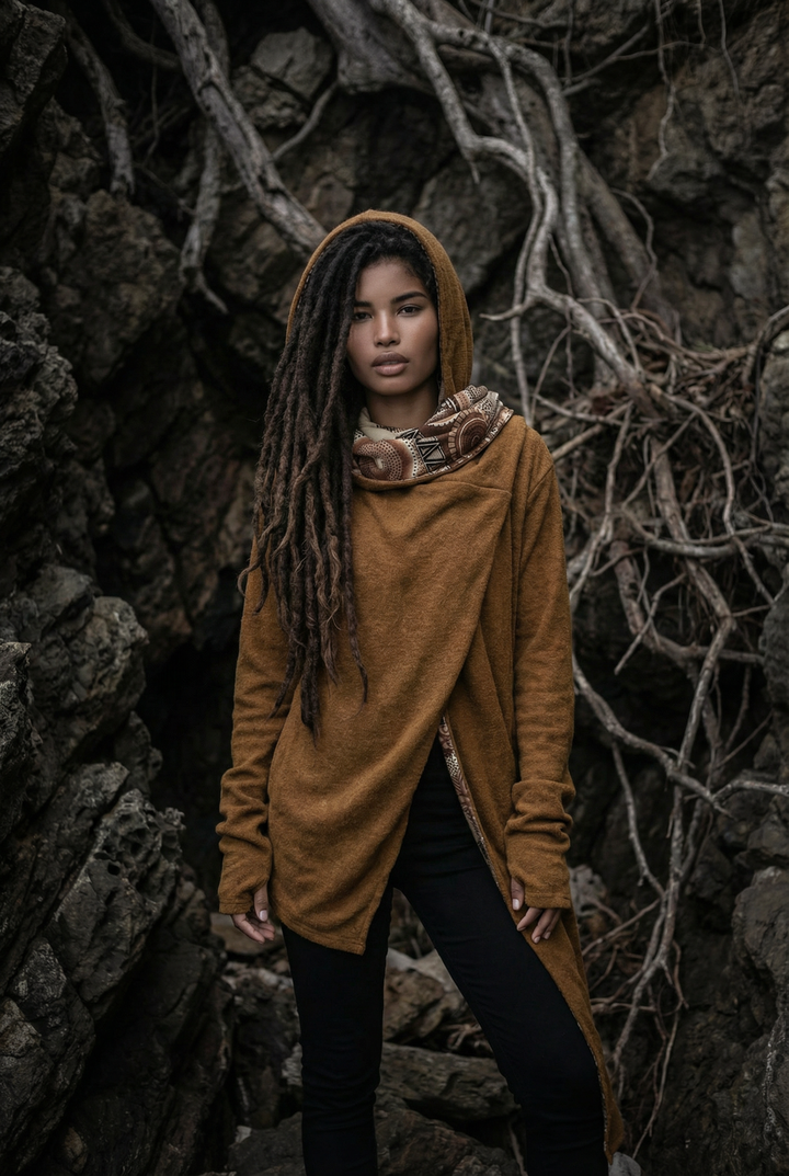 Nyx Hooded Sweater Cardigan Caramel Mandala