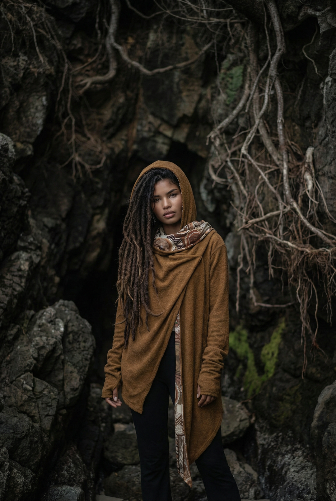 Nyx Hooded Sweater Cardigan Caramel Mandala