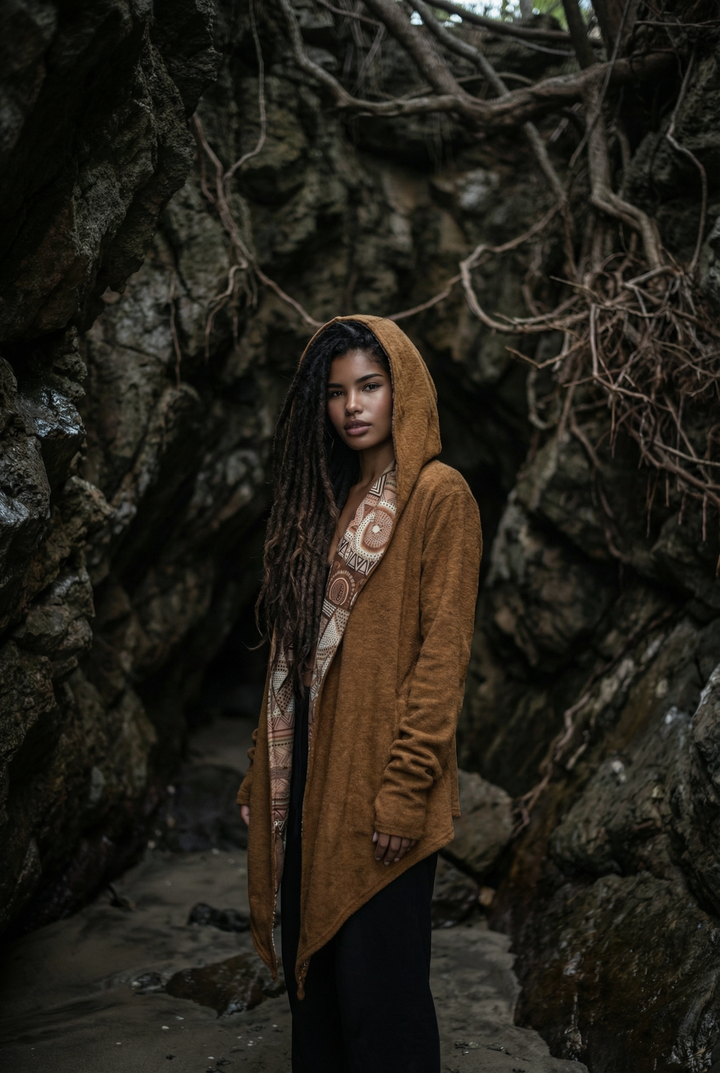 Nyx Hooded Sweater Cardigan Caramel Mandala
