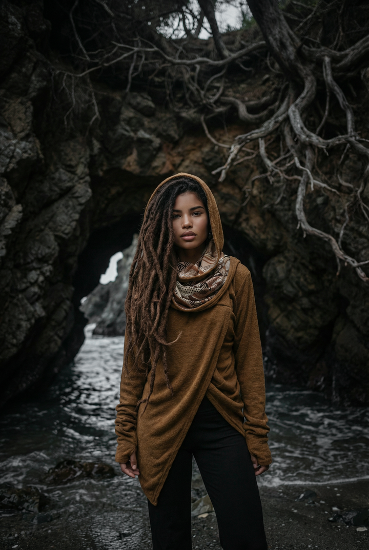 Nyx Hooded Sweater Cardigan Caramel Mandala