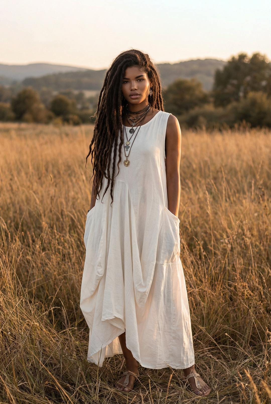 Boho Maxi Dress Wayan for Women | Natural Cotton | 2 Large Pockets | Comfortable & Stylish Off White Dress Boho Maxi Dress Wayan for Women | Natural Cotton | 2 Large Pockets | Comfortable & Stylish Off White Dress
