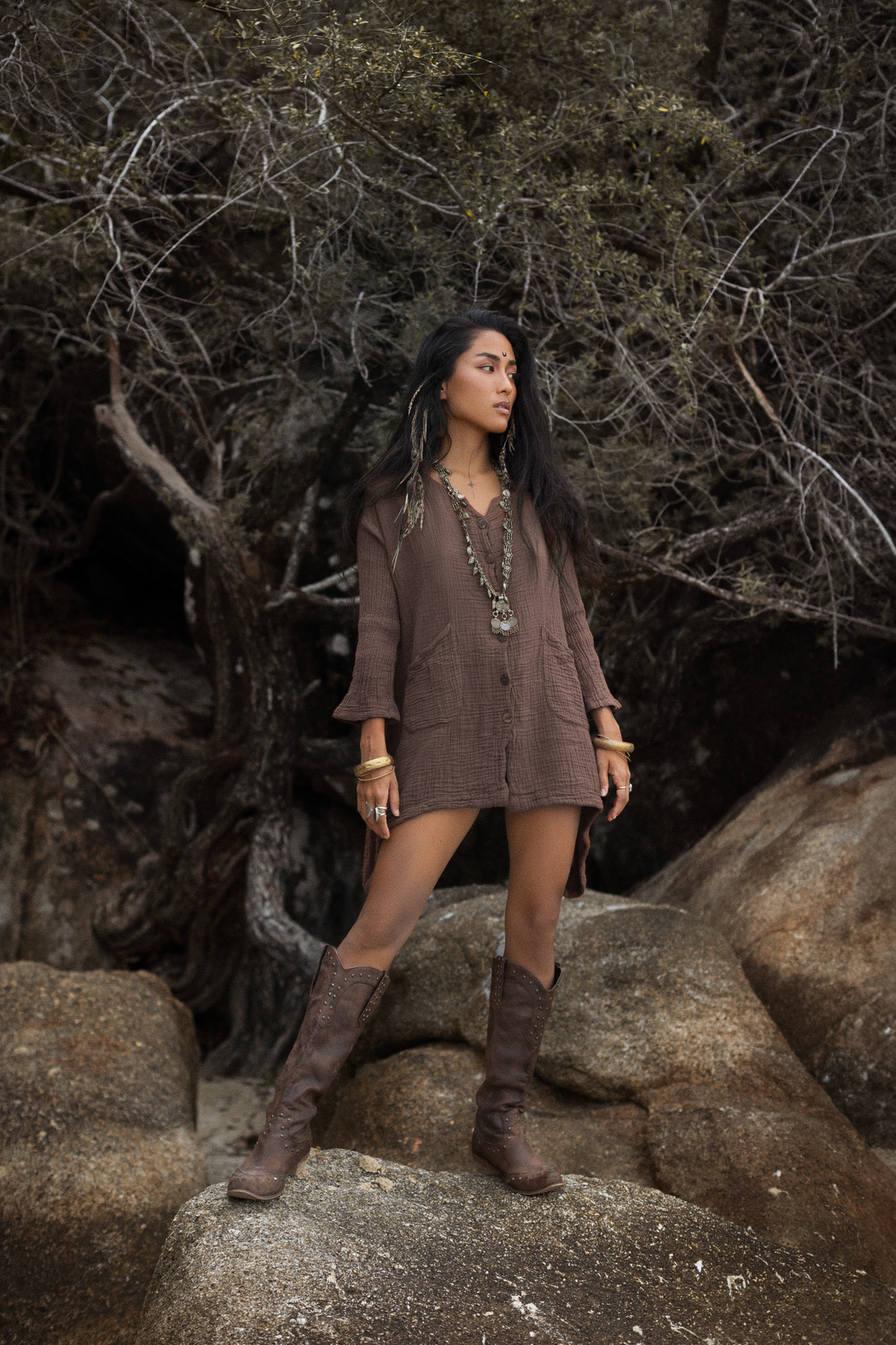 Kitana Mini Dress Shirt Mocha