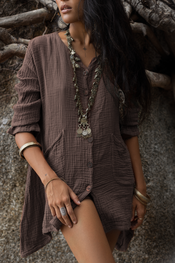 Kitana Mini Dress Shirt Mocha