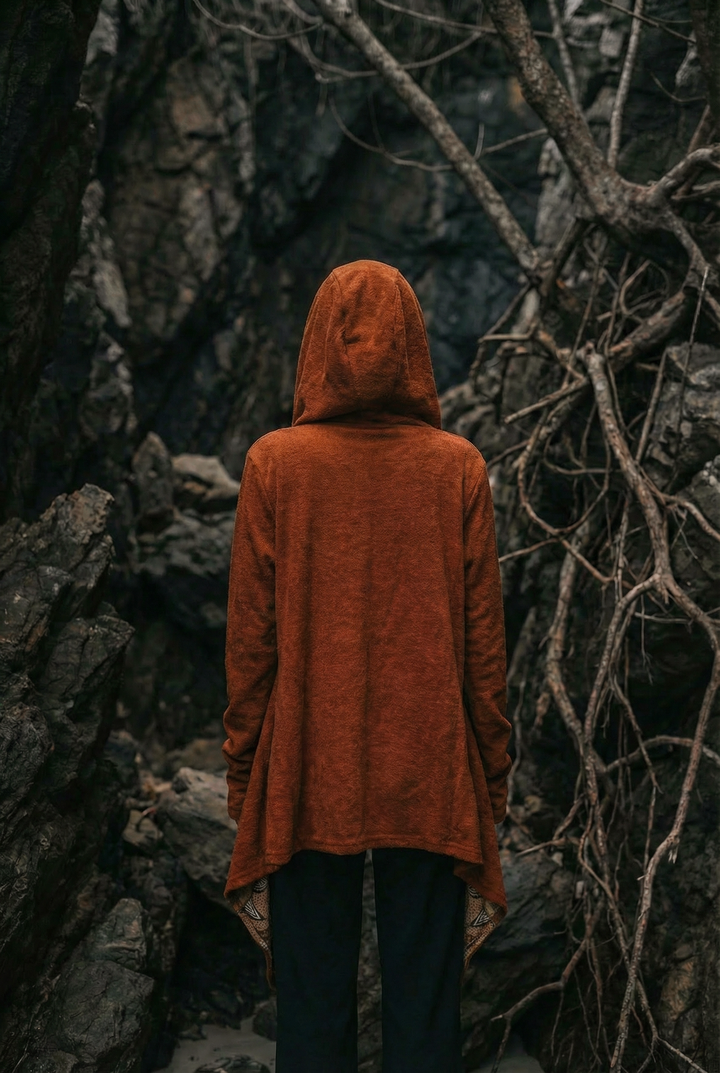 Nyx Hooded Sweater Cardigan Brick Mandala