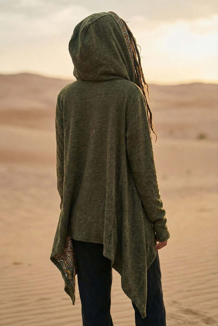 Nyx Hooded Sweater Cardigan Olive Mandala