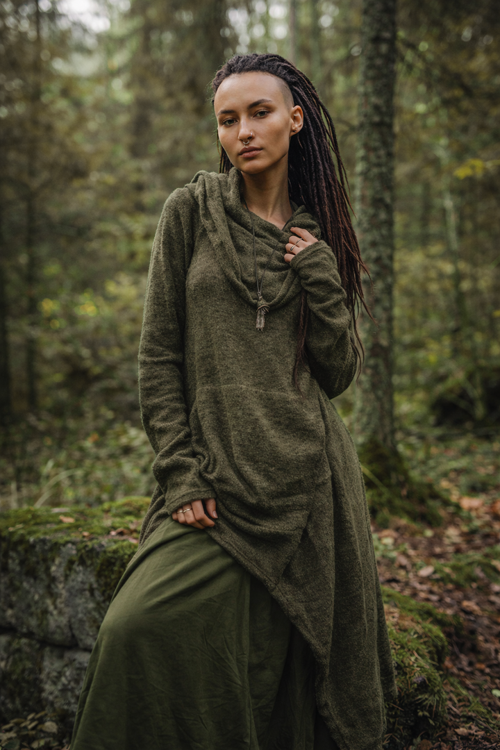 Long Hooded Sweater Coat Sheela Olive