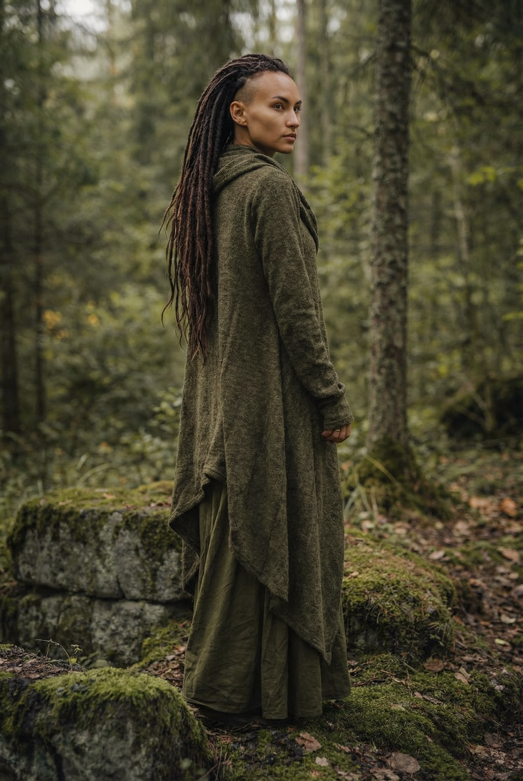 Long Hooded Sweater Coat Sheela Olive
