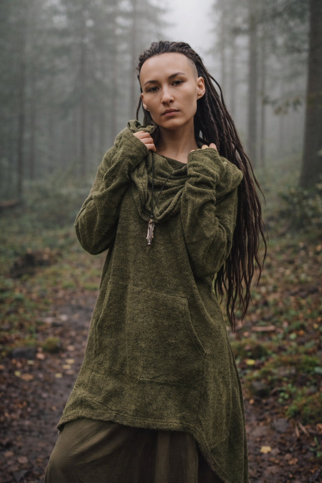 Long Hooded Sweater Coat Sheela Olive