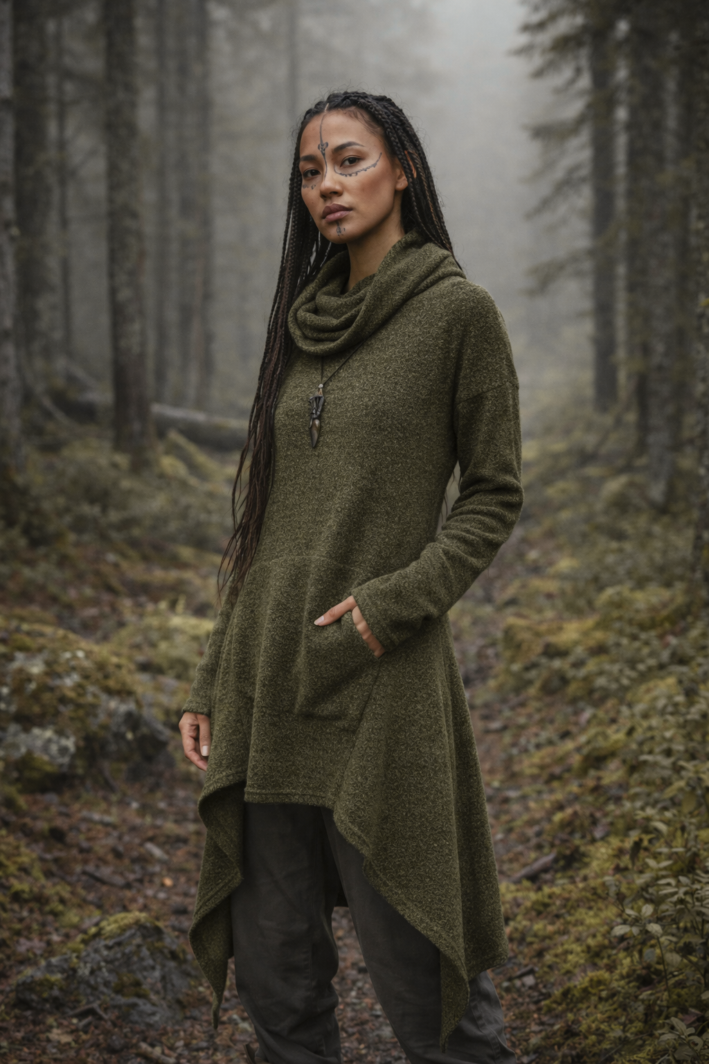 Long Hooded Sweater Coat Sheela Olive