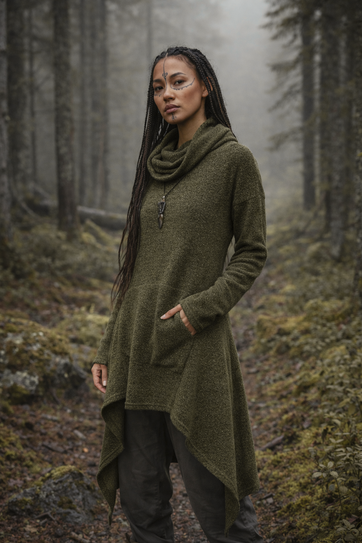 Long Hooded Sweater Coat Sheela Olive