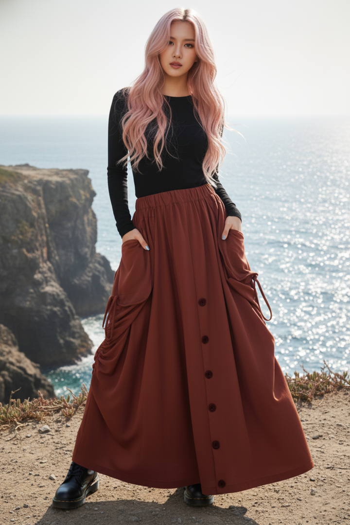 2-in-1 Maxi Skirt Palazzo Pants Rust