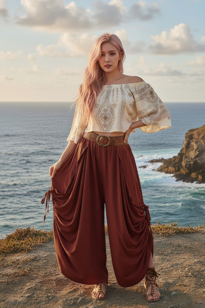 2-in-1 Maxi Skirt Palazzo Pants Rust
