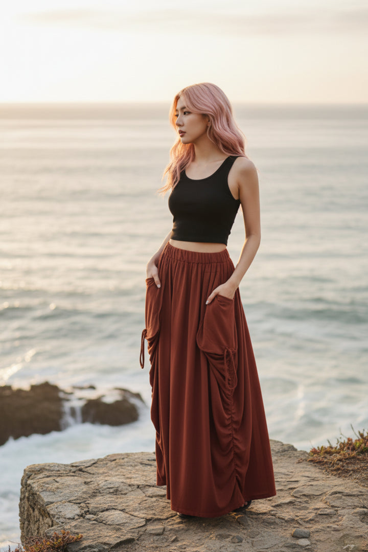 2-in-1 Maxi Skirt Palazzo Pants Rust