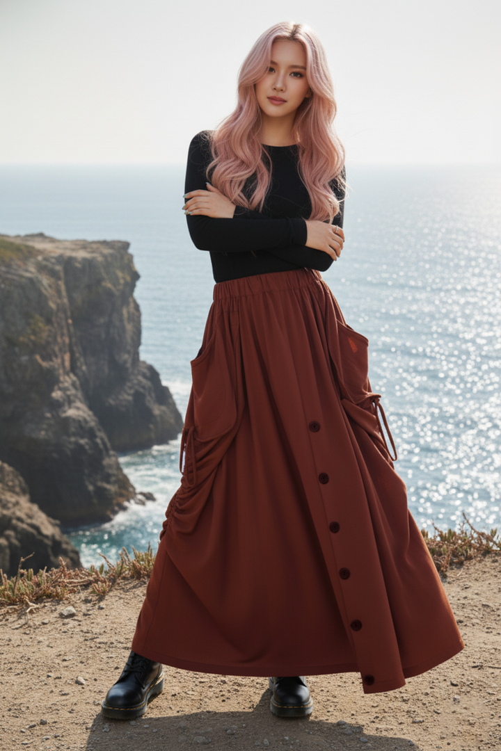 2-in-1 Maxi Skirt Palazzo Pants Rust