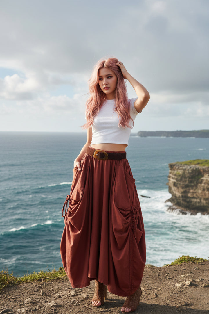 2-in-1 Maxi Skirt Palazzo Pants Rust