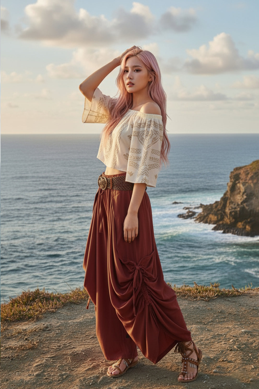2-in-1 Maxi Skirt Palazzo Pants Rust
