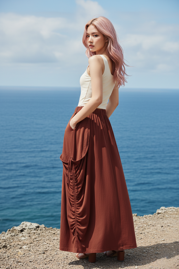2-in-1 Maxi Skirt Palazzo Pants Rust