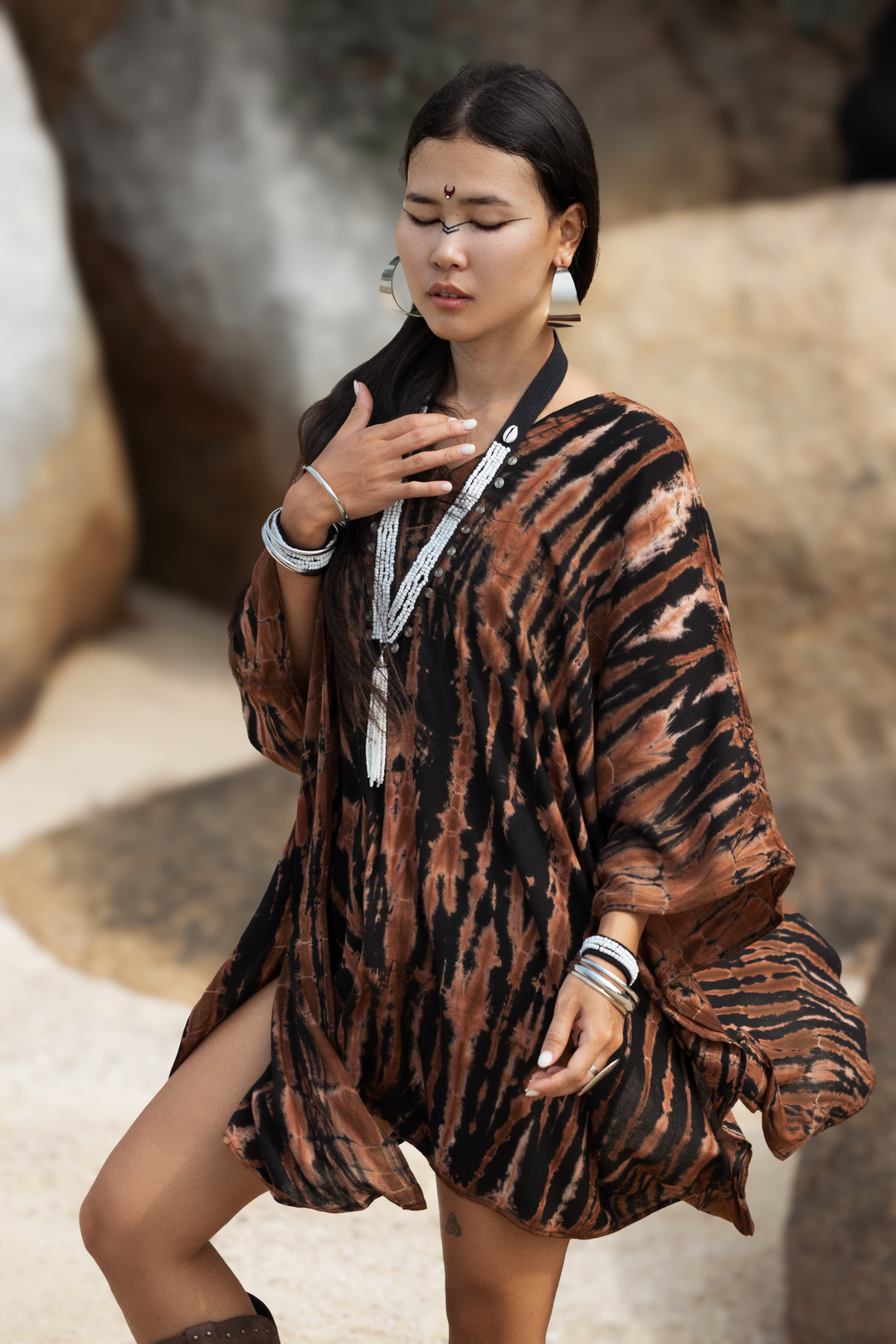 brown tie dye dress Sakari Tie Dye Dress