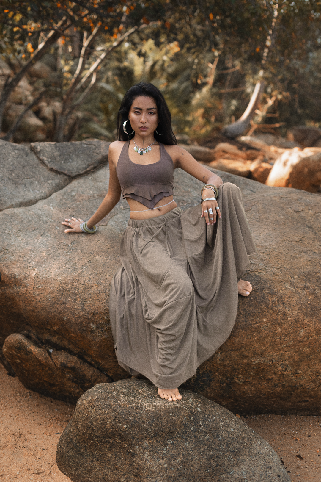Boho Maxi Skirt Nariya Taupe