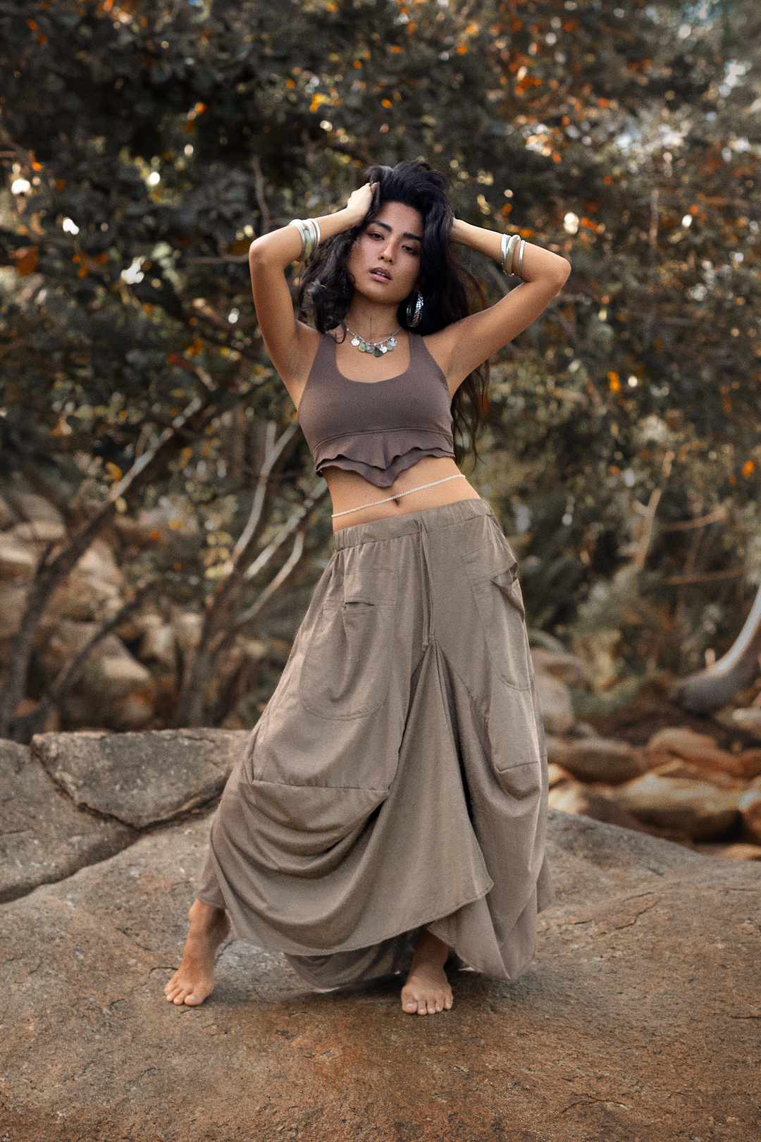 Boho Maxi Skirt Nariya Taupe