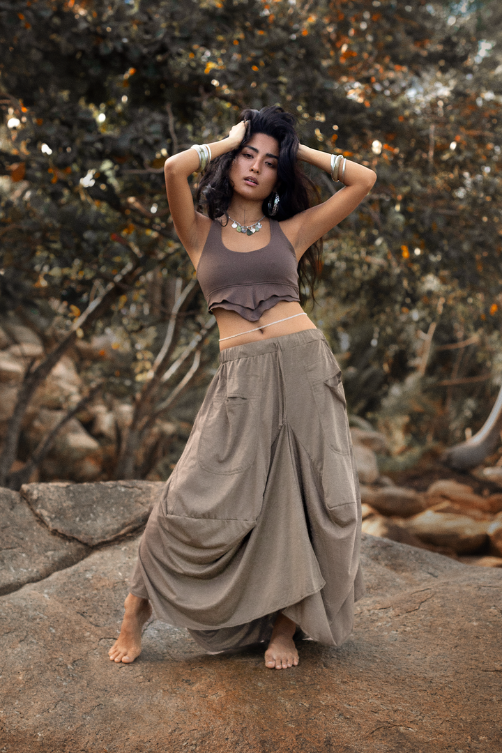 Boho Maxi Skirt Nariya Taupe