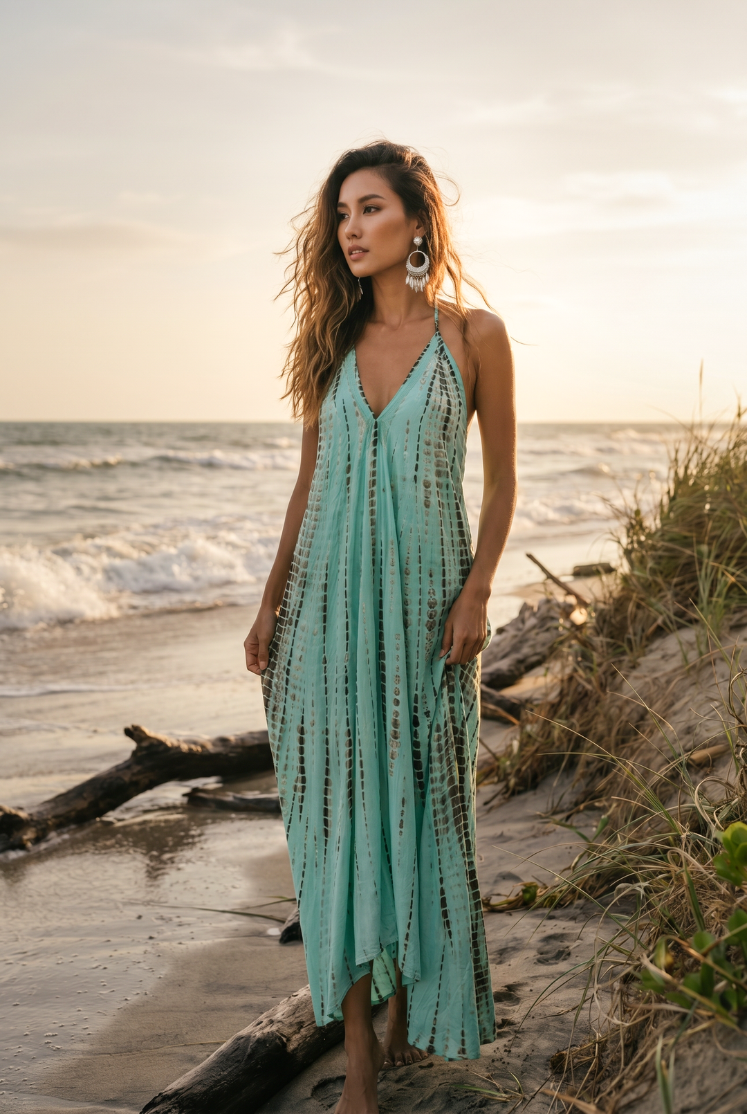 Flamingo Tie Dye Dress Turquoise