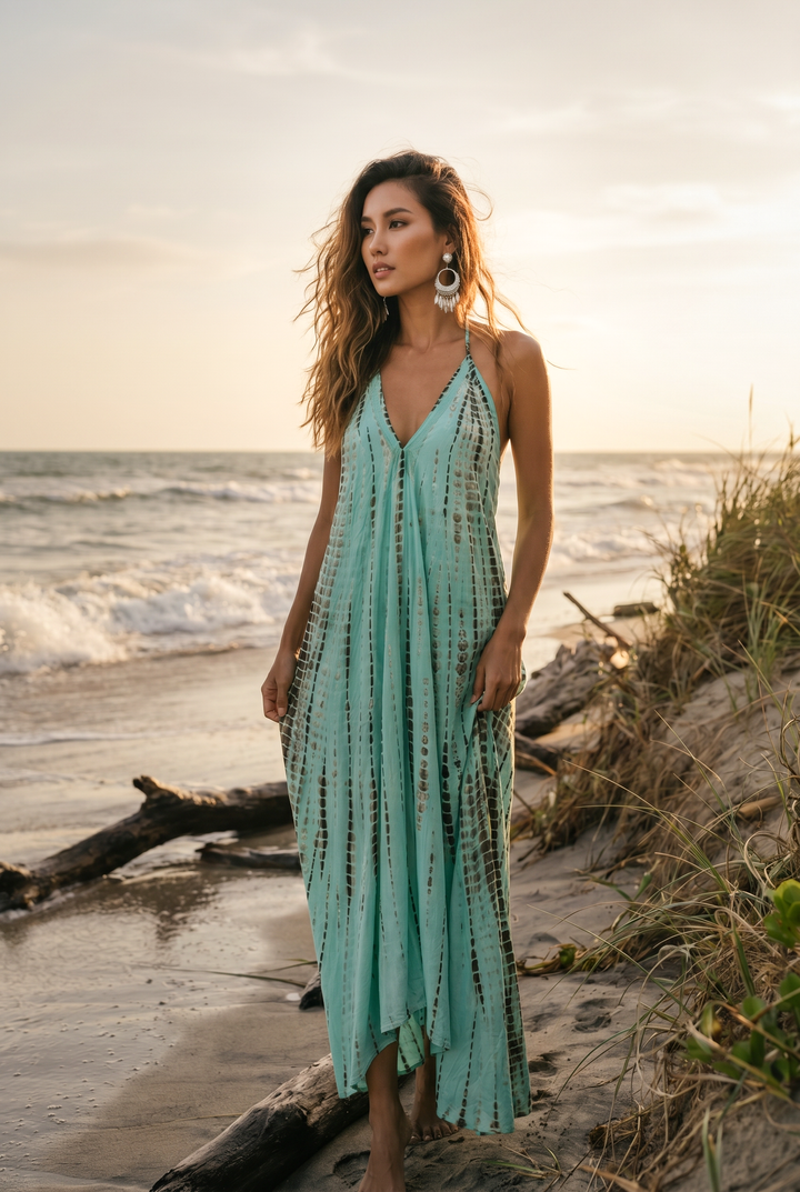 Flamingo Tie Dye Dress Turquoise
