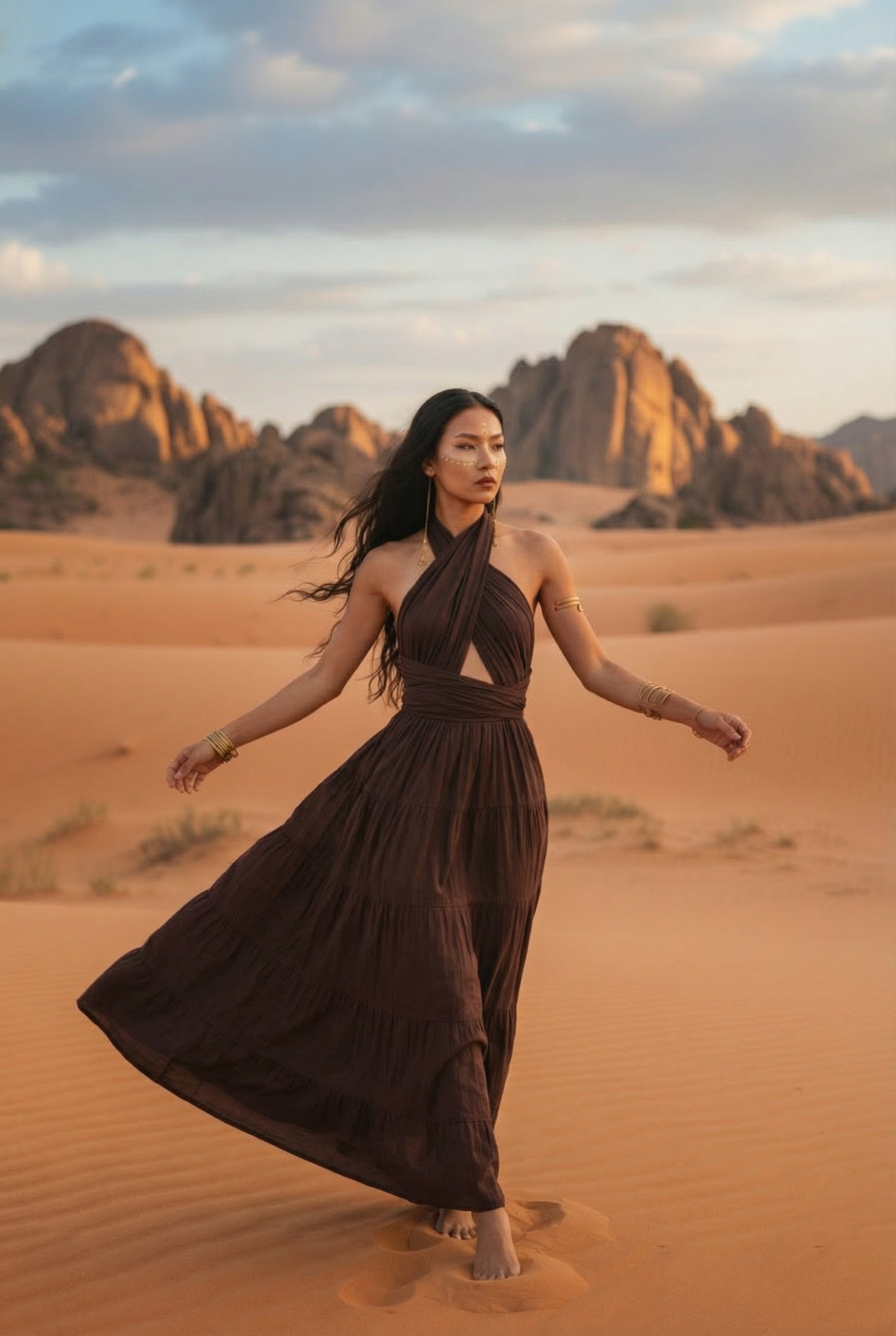 Amara Bohemian Maxi Dress Brown