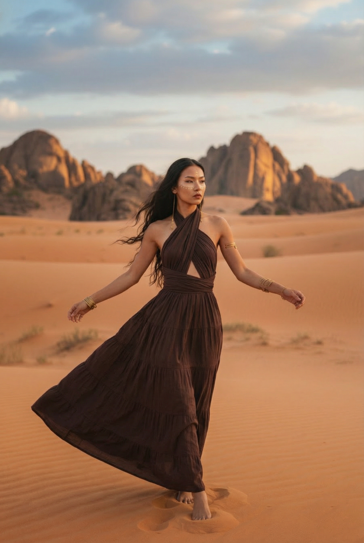 Amara Bohemian Maxi Dress Brown