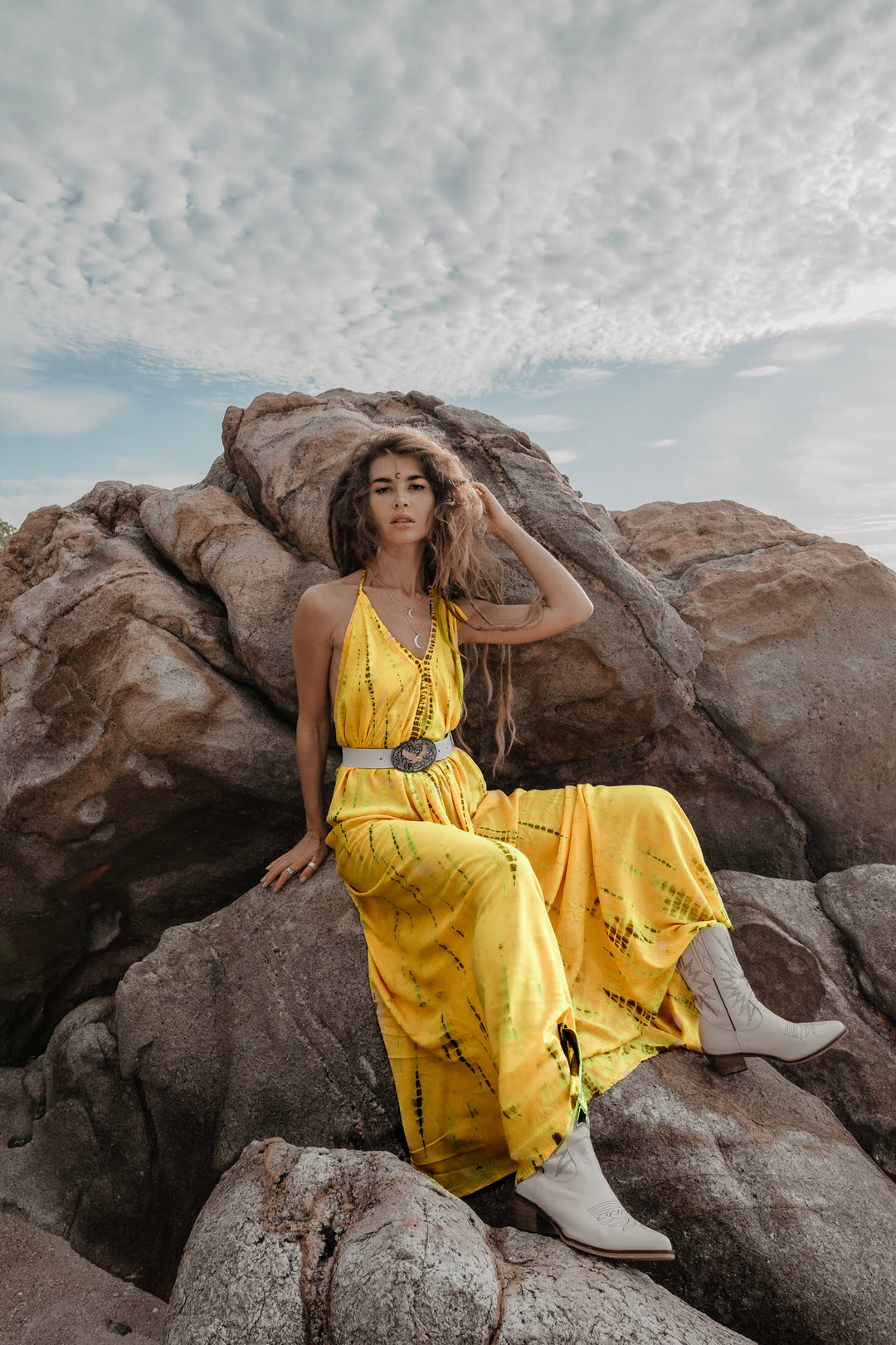 Flamingo Tie Dye Dress Yellow