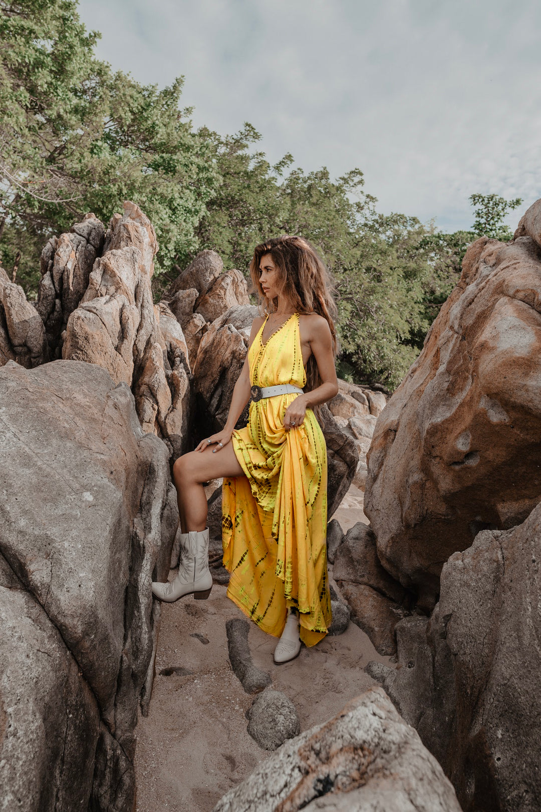 Flamingo Tie Dye Dress Yellow