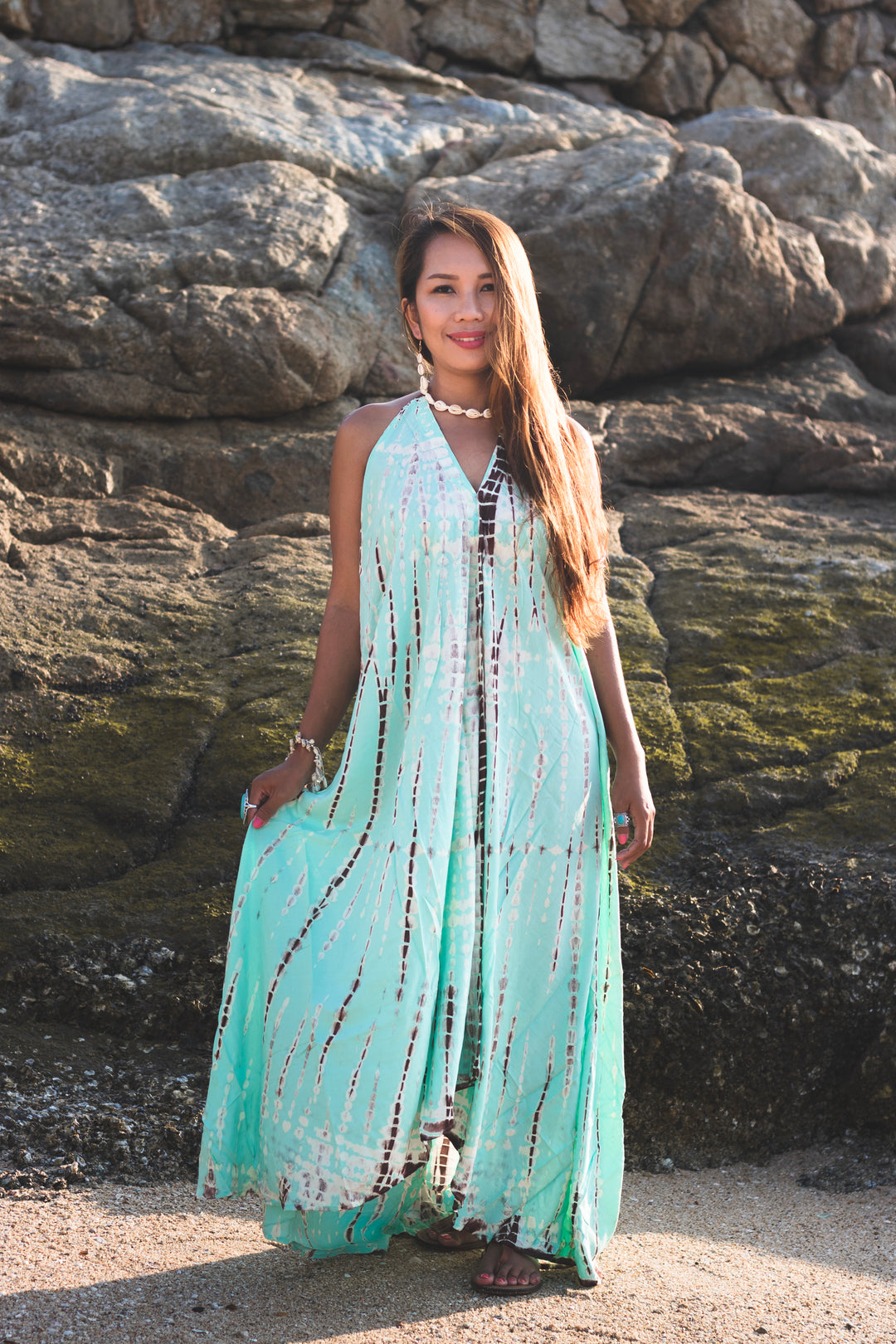 Flamingo Tie Dye Dress Turquoise – Thaluta - Main Image