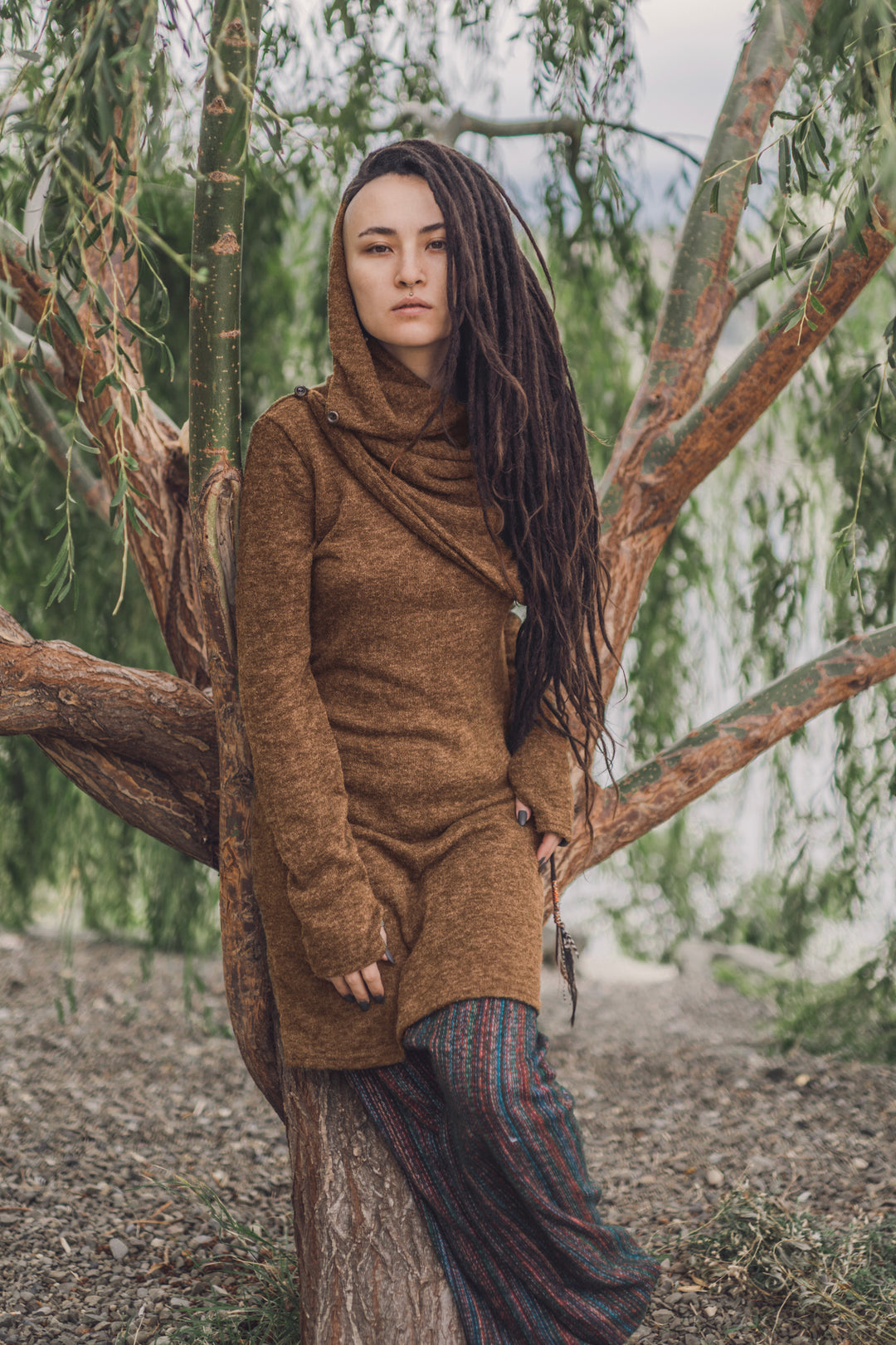 bohemian sweater dress Lindreshi Sweater Dress Fall Fashion Women's Fashion Bohemian Round Neck Long Sleeve Mini Length Knit Dress, Size: Small, Green