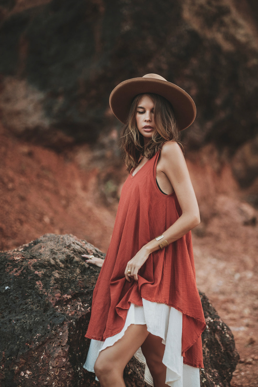 rust colored boho dress Rust-Colored Embroidered Boho Wedding Dress with Wing Sleeves