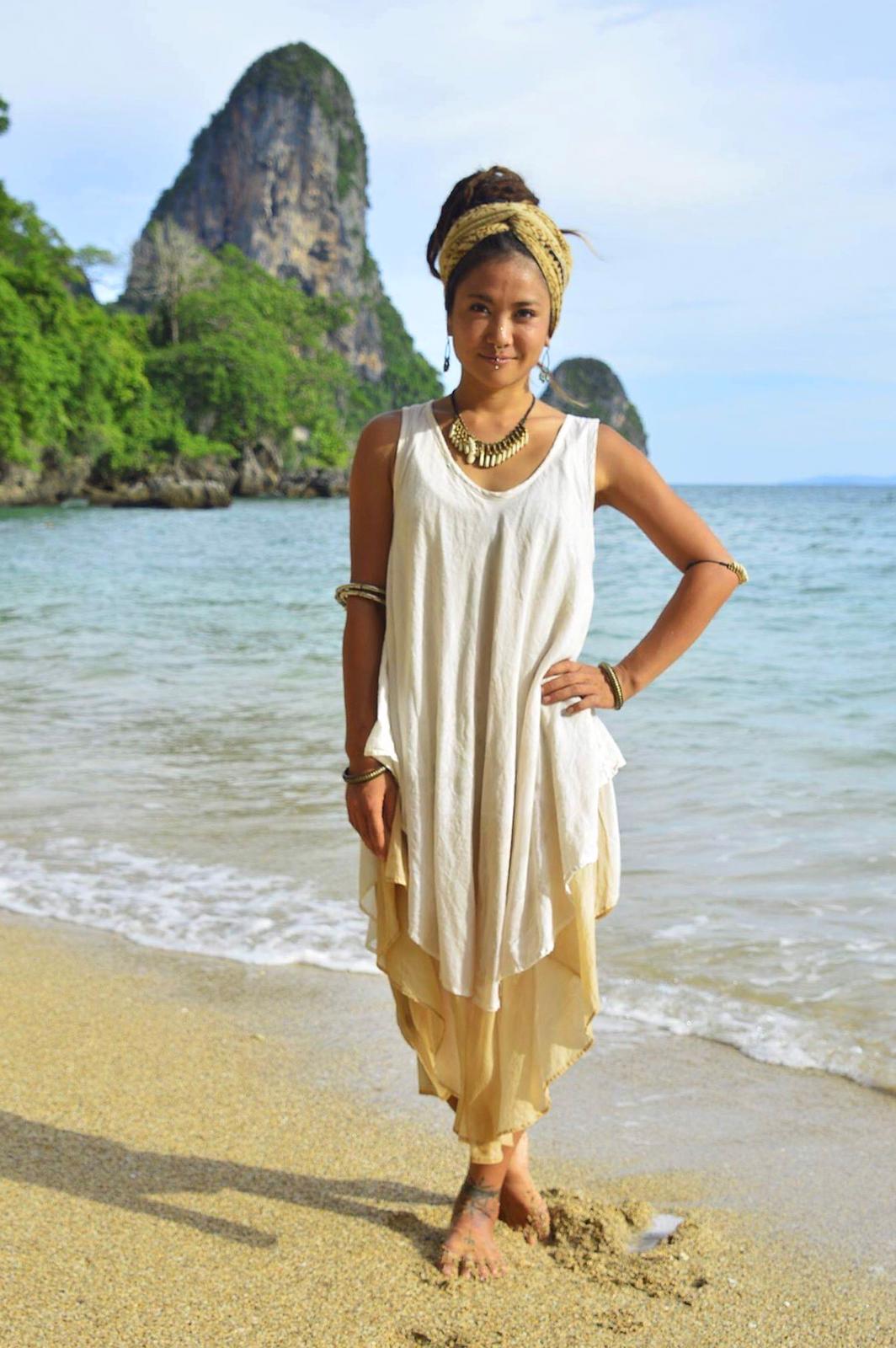 off white boho dress Belted Boho Flowy Dress in Off White